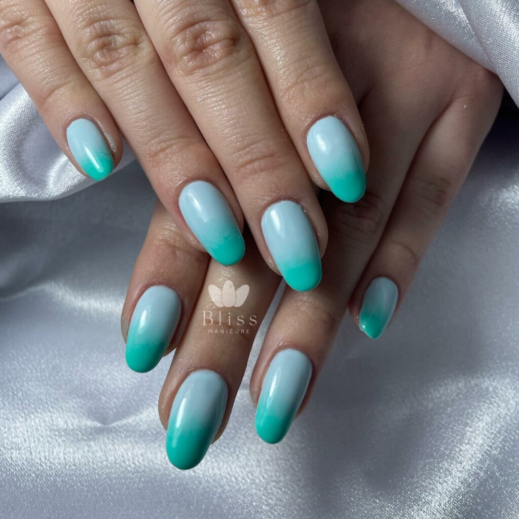 Refresh with 30 Green Ombre Nail Designs in 2024 39 Green Ombre Tips On Blue Base Nails