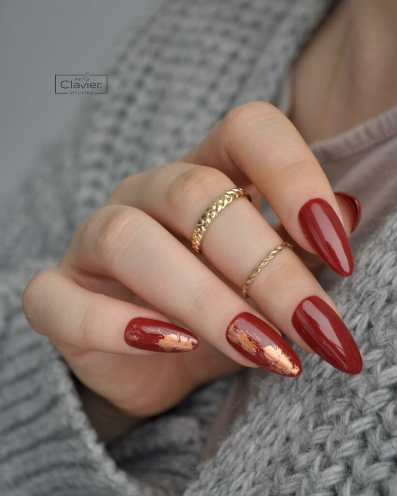 20 Latest Wine Color Nail Ideas To Try In 2024! 24 Red Wine Color Nails With Gold Design