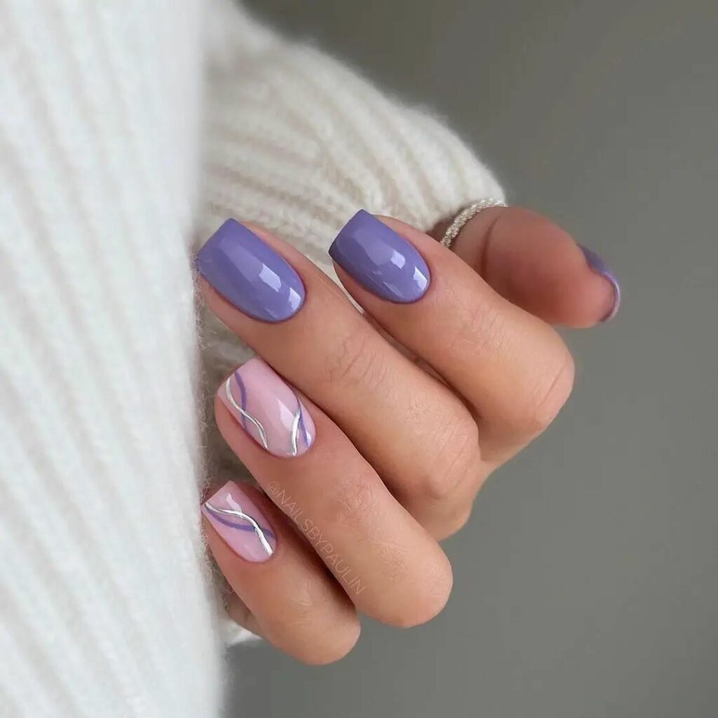 34 Latest Glossy Purple Nail Design Guides To Follow In 2024! 10 Short Purple Square Nails With Swirls Design