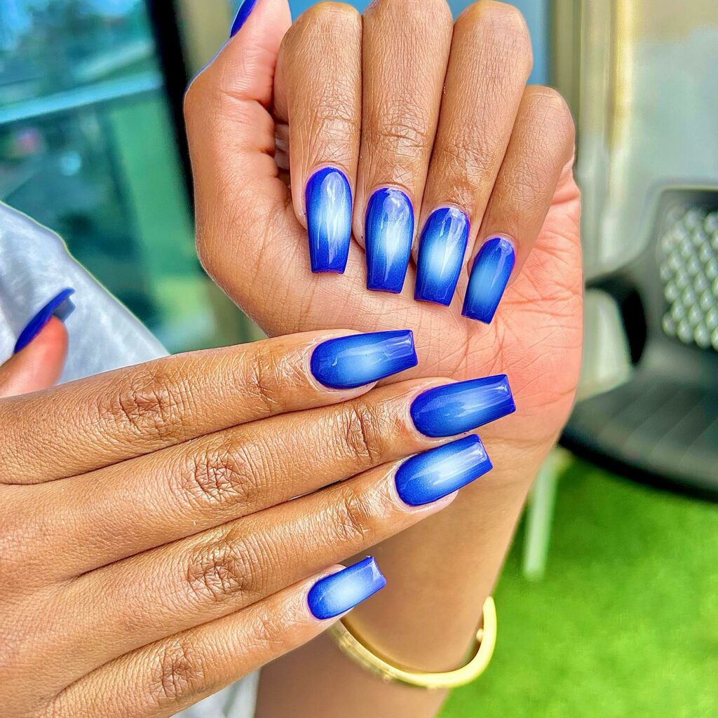 20 Latest Royal Blue Ombre Nail Designs To Try In 2024! 23 Royal Blue And White Ombre Aura Nails