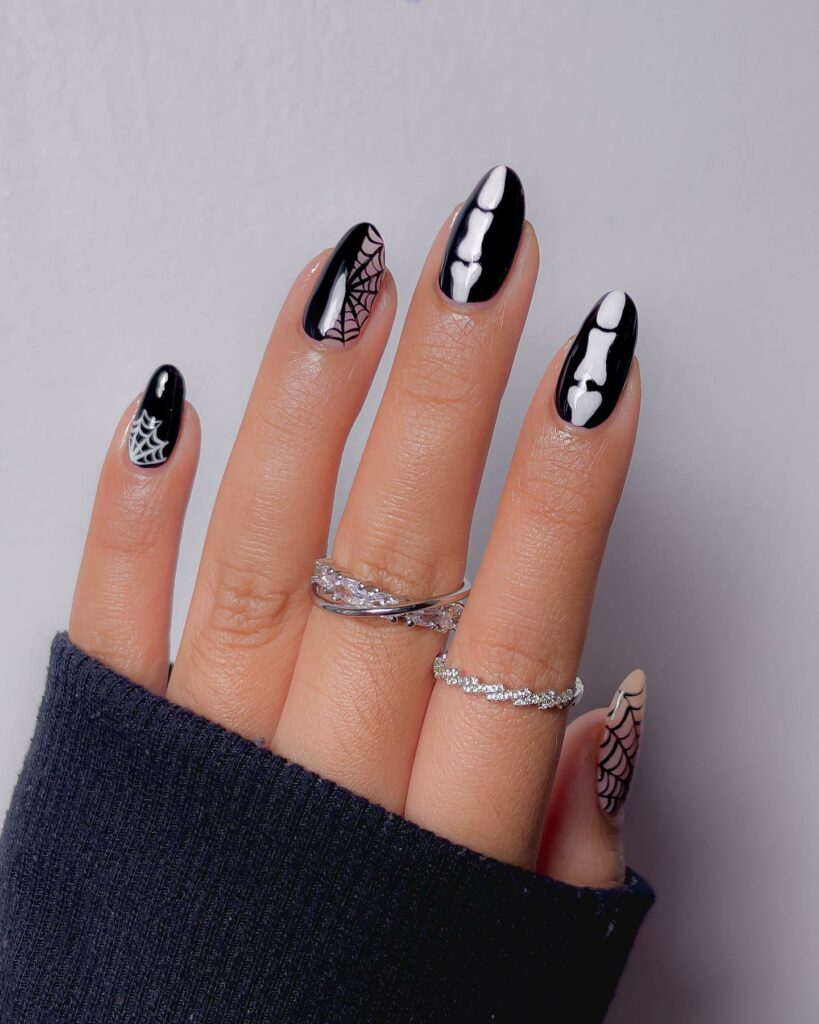 Express Yourself with 30 Emo Nail Designs in 2024 13 Black Emo Nails With Spider Web And Bones