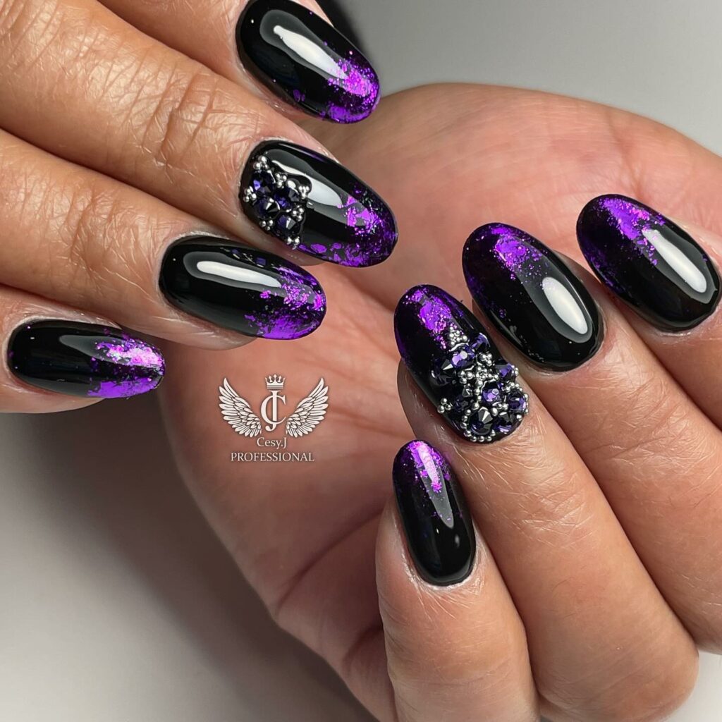 22 Latest Black And Purple Nail Ideas to Try in 2024! 42 Black And Purple Metallic French Tips Nail