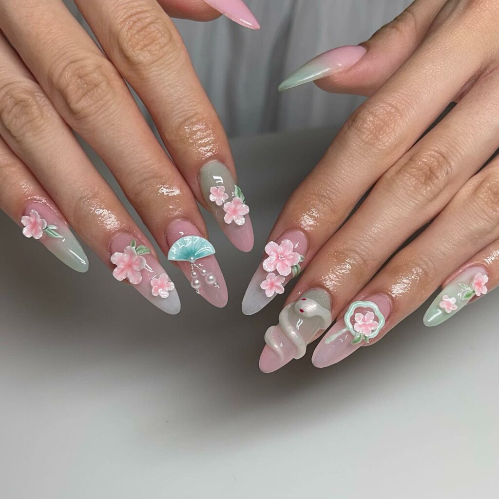 30 Latest Snake Nail Designs To Try In 2024! 30 3D Snake And Cherry Blossom Nails