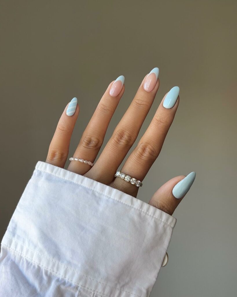 20 Latest Blue Almond Nails Ideas To Try In 2024! 22 Light Blue Almond French Nails