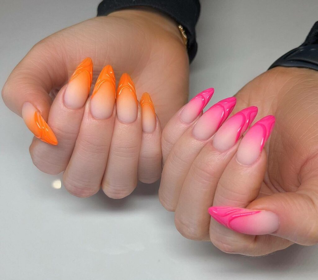30 Latest Orange Ombre Nail Designs To Try In 2024! 39 Pink And Orange Matte Nails With 3D Design On Tips