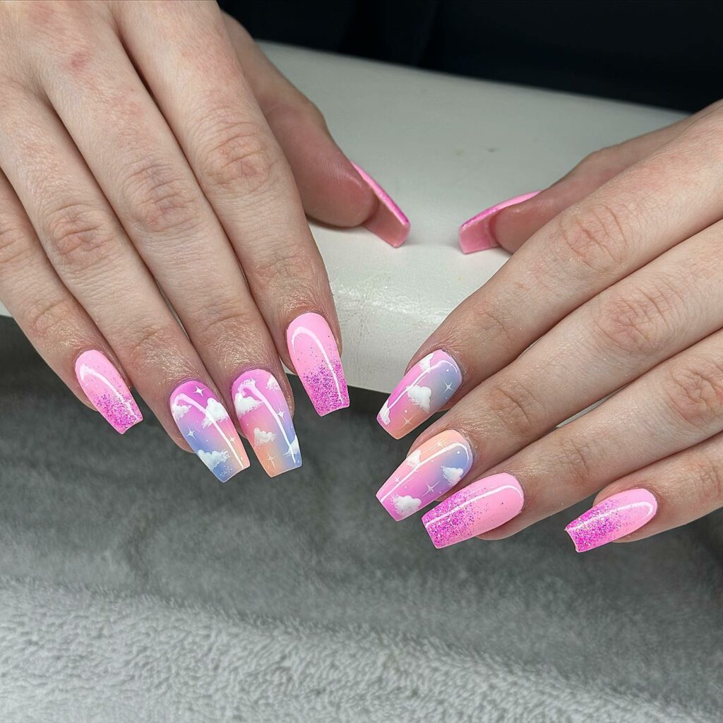 40 Latest Cotton Candy Nail Designs To Try In 2023! 18 Cotton Candy Nails With Clouds And Glitters Design