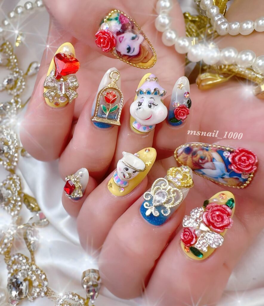 20 Latest Beauty and the Beast Nail Ideas To Try In 2024! 10 Majestic 3D Beauty and the Beast Nails