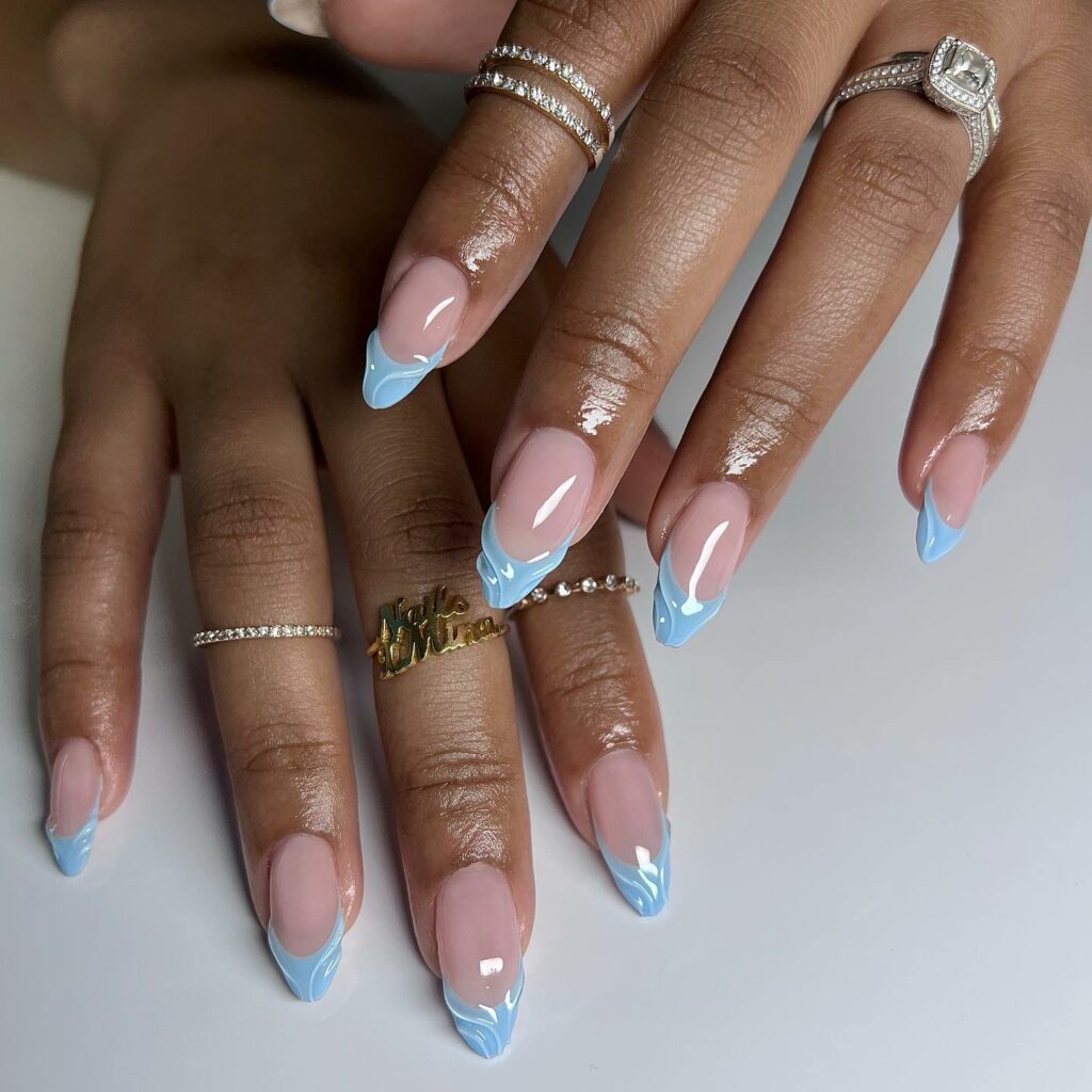 30 Blue French Tip Nail Ideas To Try In 2024! 27 3D Blue French tip nails