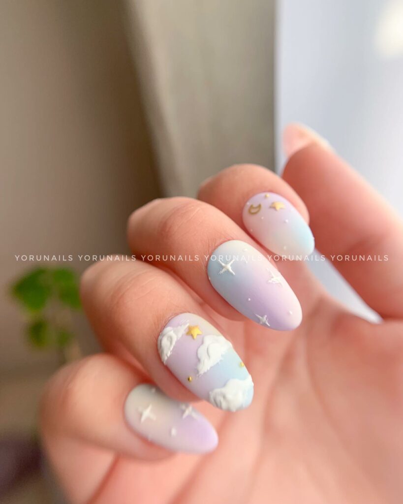 25 Latest Cloud Nails Designs To Try In 2024! 22 3D Embossed Cloud Nails