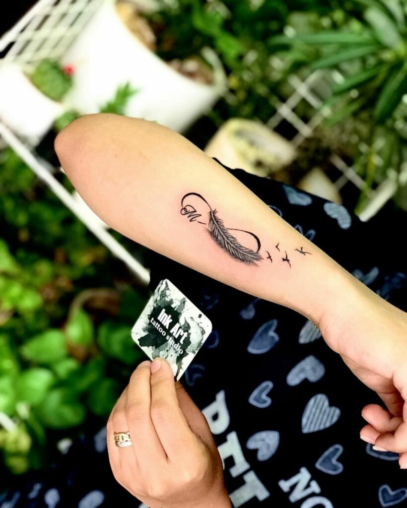 10+ Infinity Tattoo With Names Ideas You Have To See To Believe! 18 3D Feather And Birds Infinity Tattoo