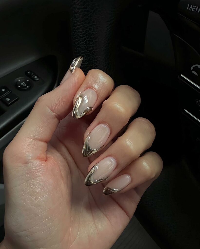 20 Chrome French Manicures to Try in 2024 31 3D Silver Chrome French Nails