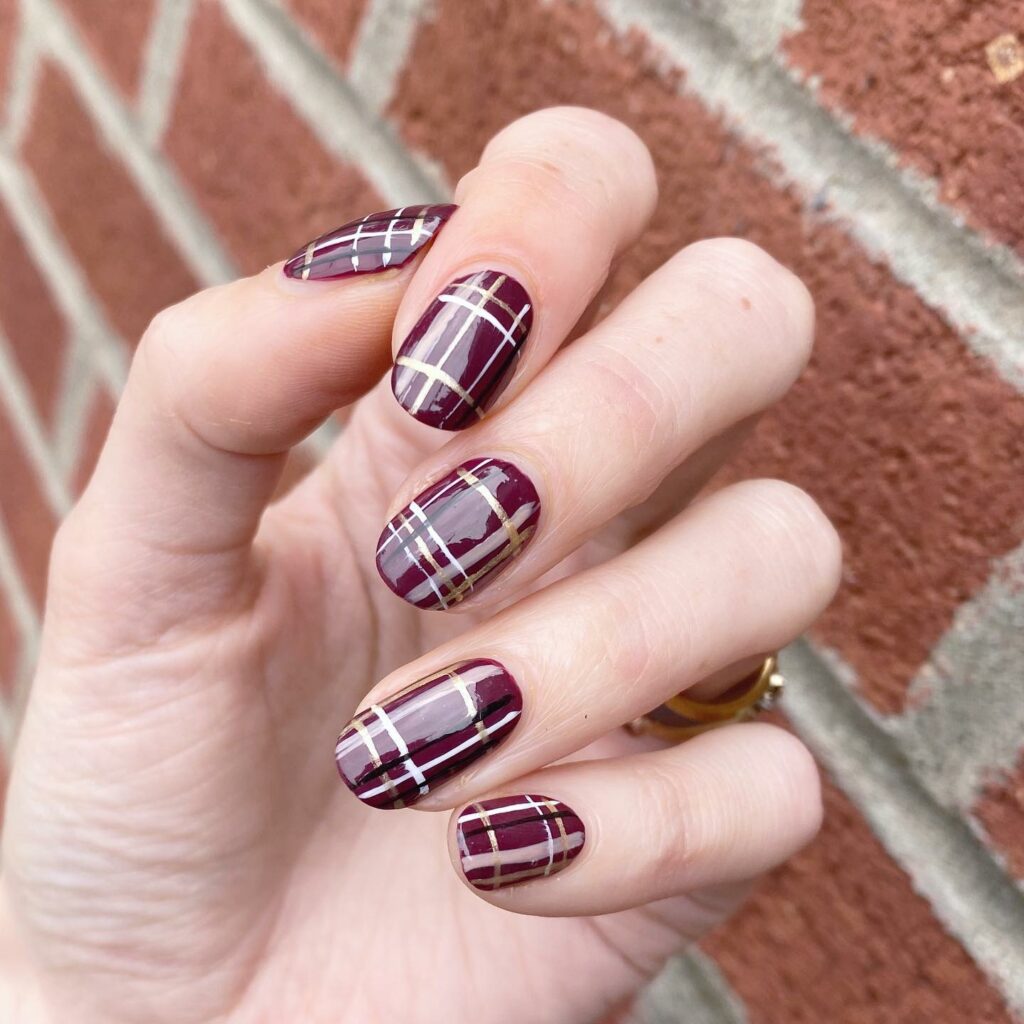 29 LATEST PLAID NAIL DESIGNS TO TRY IN 2024! 28 Dark Red Plaid Nails