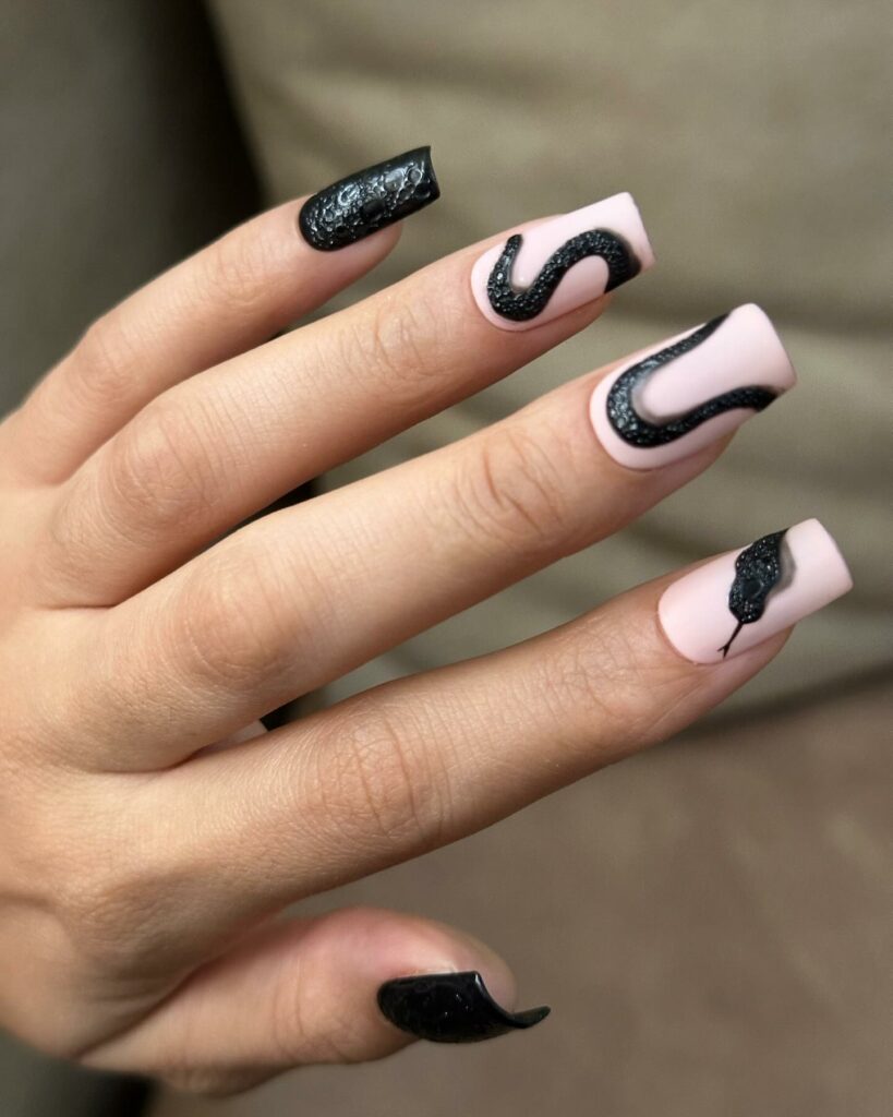 30 Latest Snake Nail Designs To Try In 2024! 28 Black Snake On Square Nails