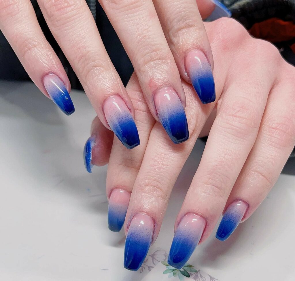 20 Latest Royal Blue Ombre Nail Designs To Try In 2024! 17 Royal Blue And Pink Ombre Coffin Nails