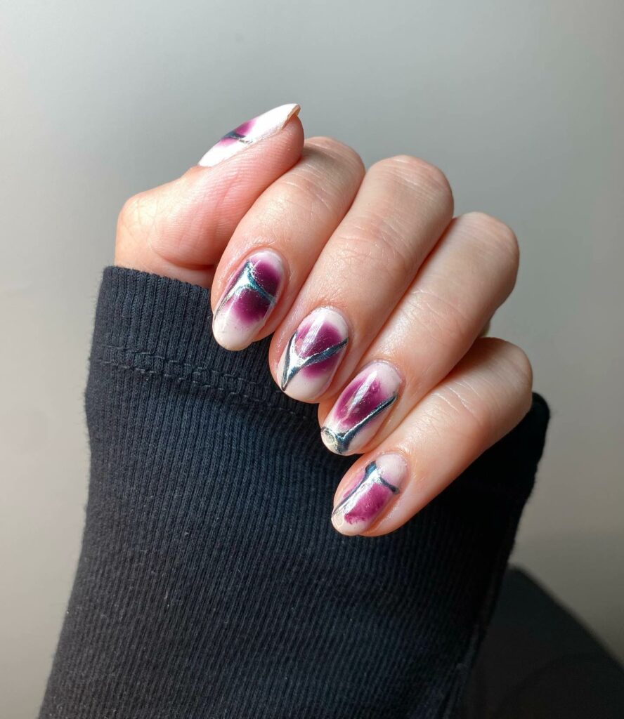 20 Latest Red And Silver Nail Ideas For 2024 26 Wavy Metallic On Aqua Nails
