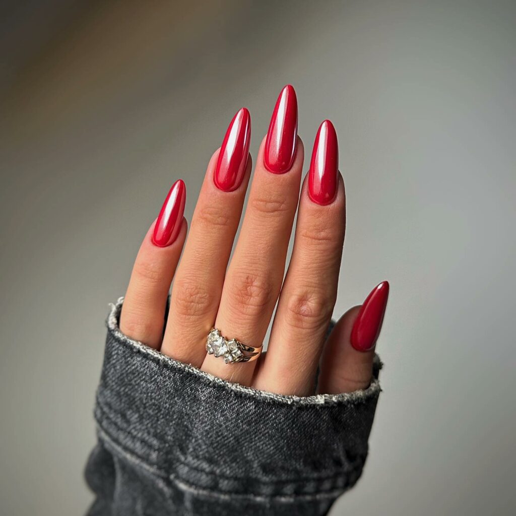 20 Latest Red Almond Nail Ideas To Try In 2024! 18 Glossy Red Almond Nails