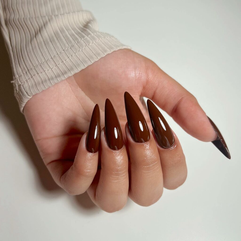 20 Latest Brown Chrome Nails Ideas To Try In 2024! 24 Daring Edge of Stiletto Brown Chrome Nails