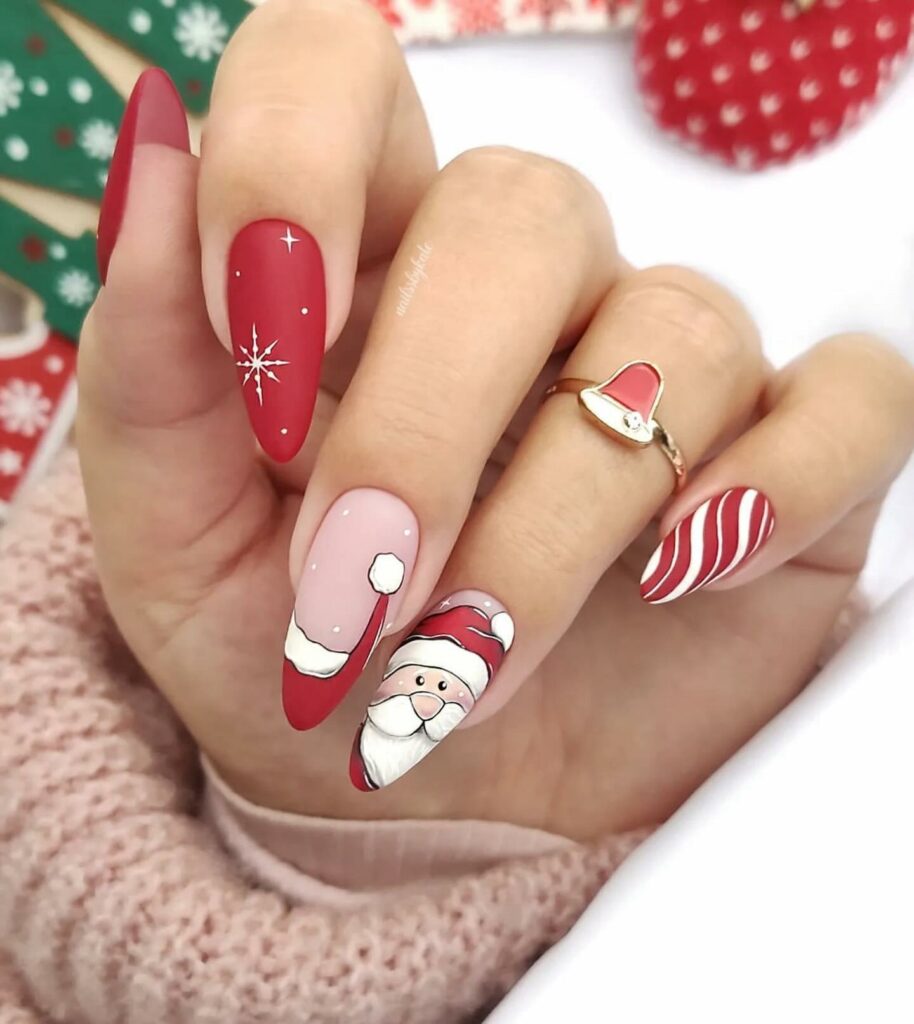20 Latest Red Matte Nail Ideas To Try In 2024! 23 Red Matte Nails With Santa Claus Design