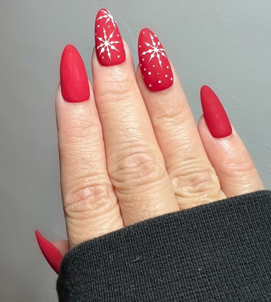 20 Latest Red Matte Nail Ideas To Try In 2024! 29 Red Matte Nails With Snow Flake Design