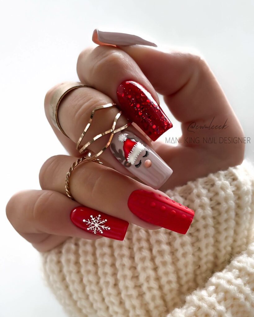 30 Latest Winter Nail Ideas To Try In 2024! 26 Red Winter Nails With Santa Claus Design