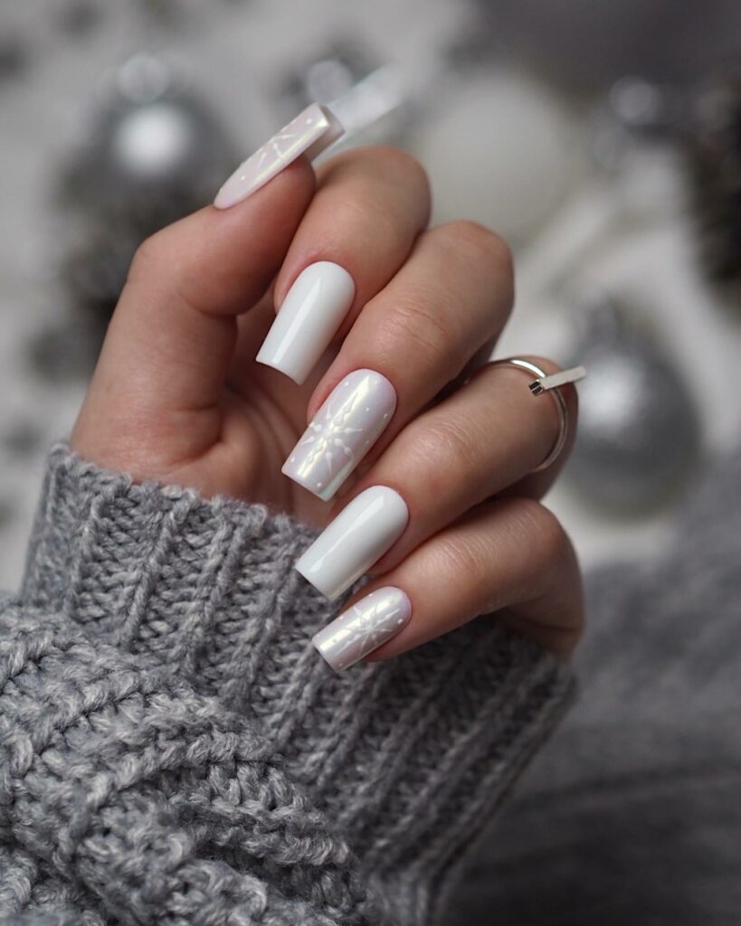 30 Latest Winter Nail Ideas To Try In 2024! 14 White Winter Square Nails