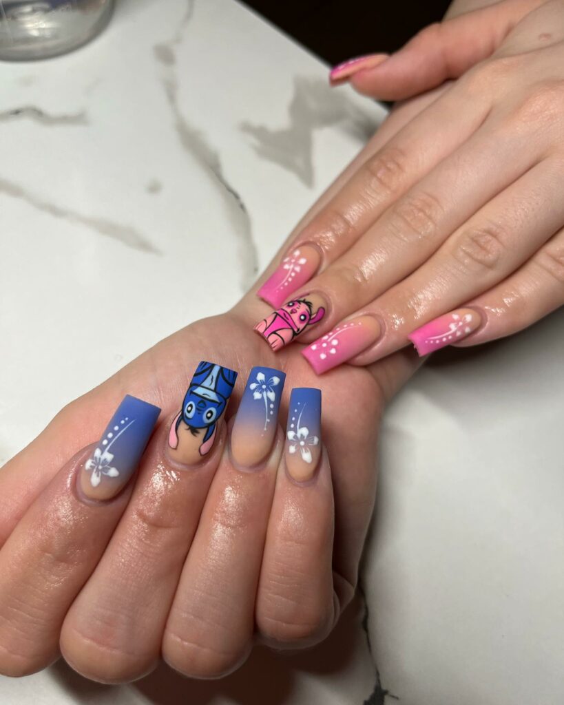 20 Latest Gender Reveal Nail Ideas To Try In 2024! 16 Gender Reveal Nails With Stitch Design