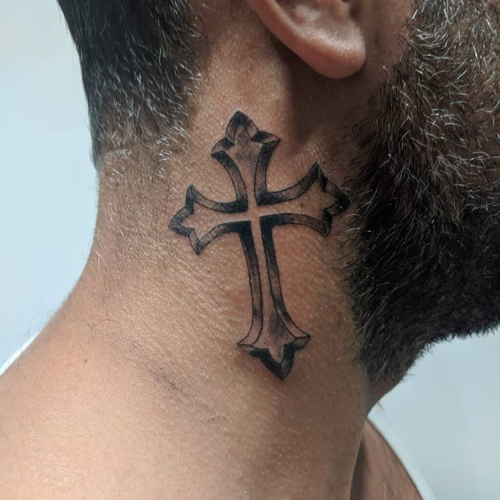 90 Latest Neck Tattoo Ideas To Inspire You In 2024! 16 Cross Neck Tattoo