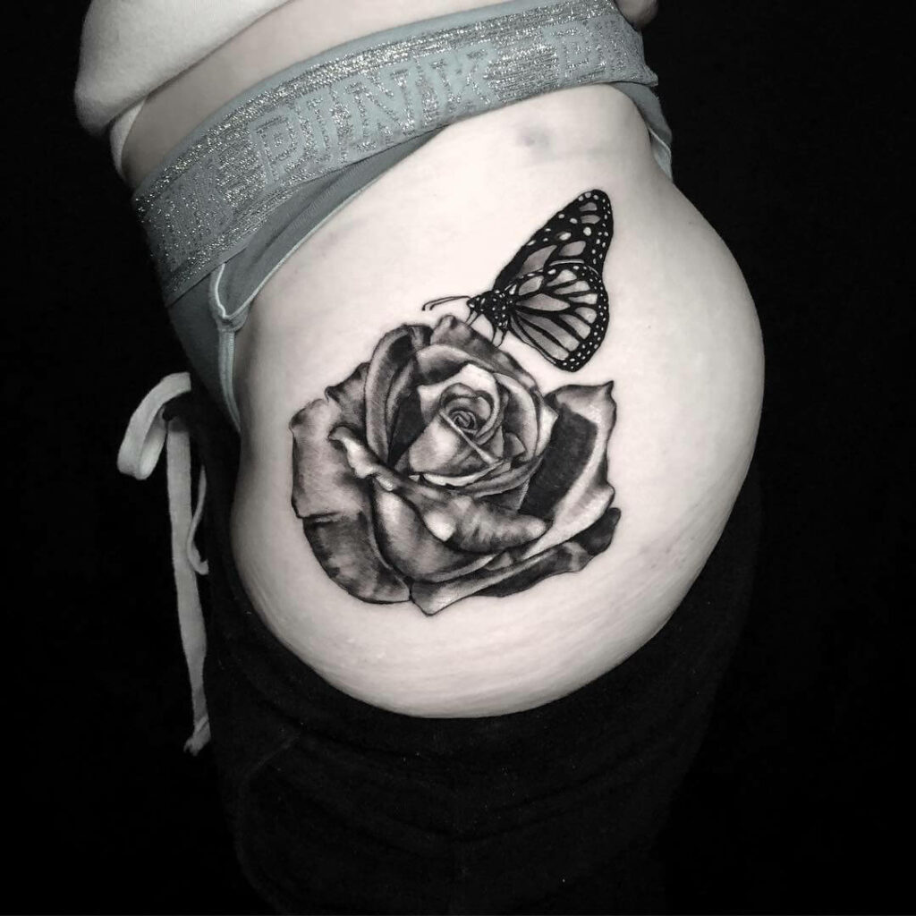 11+ Butterfly Hip Tattoo Ideas That Will Blow Your Mind! 14 Rose Butterfly Hip Tattoo