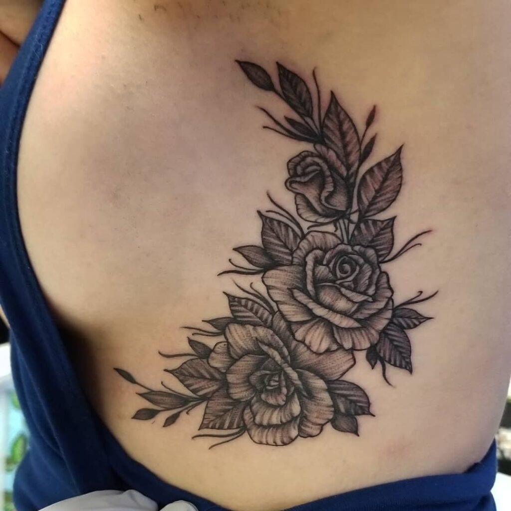 11+ Side Boob Flower Tattoo That Will Blow Your Mind! 12 Rose Flower Side Boob Tattoos
