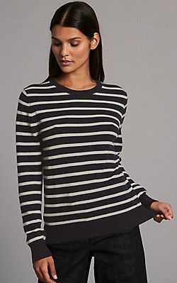 5 – best cashmere sweaters Marks and Spencer Autograph Pure Cashmere Striped Round Neck Jumper - £85 in black and white shop