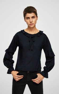 12 Pieces for a Hepburn-inspired Wardrobe 5 gallery Audrey Hepburn 12 Pieces for a Hepburn-inspired Wardrobe - Mango Bow ruffle t-shirt - $39.99
