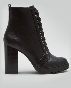 5 New Look Black Block Heel Lace Up Biker Boots