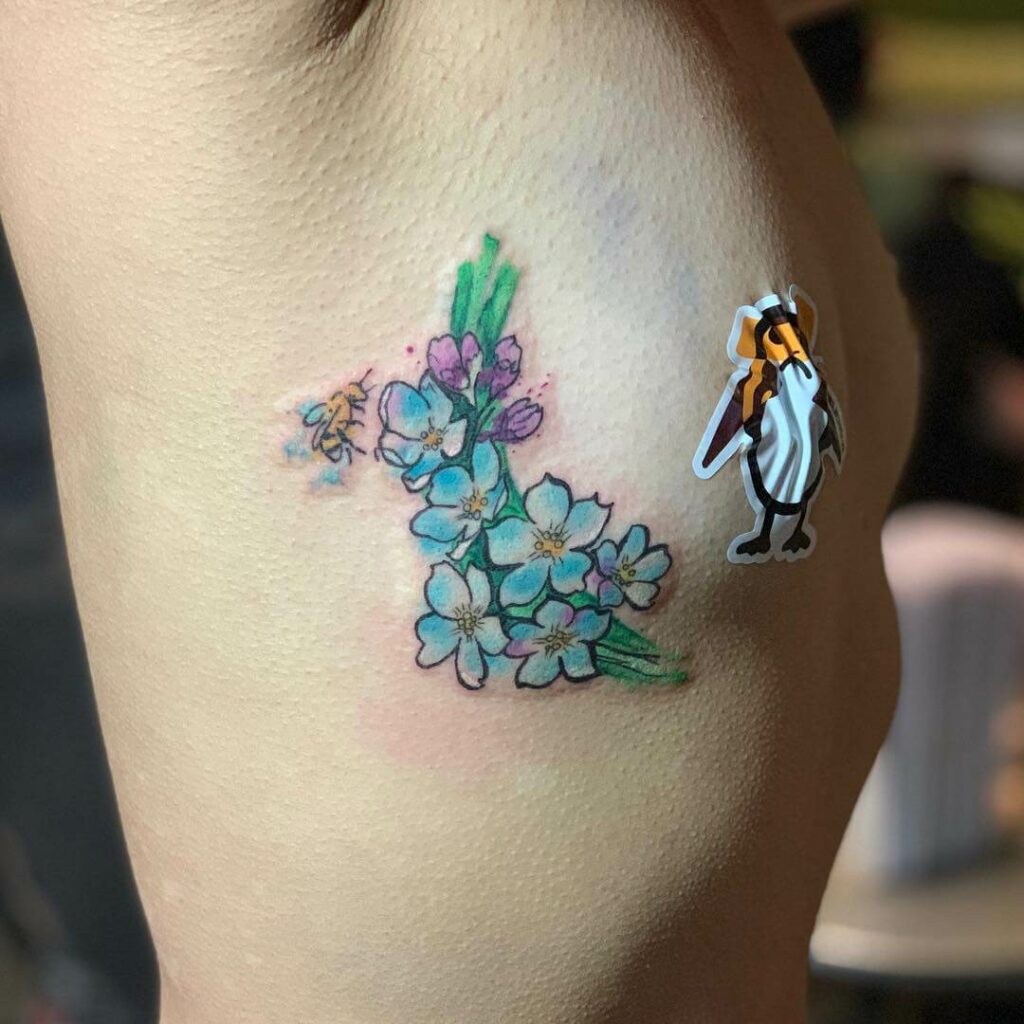 11+ Side Boob Flower Tattoo That Will Blow Your Mind! 11 Blue Flower Side Boob Tattoos