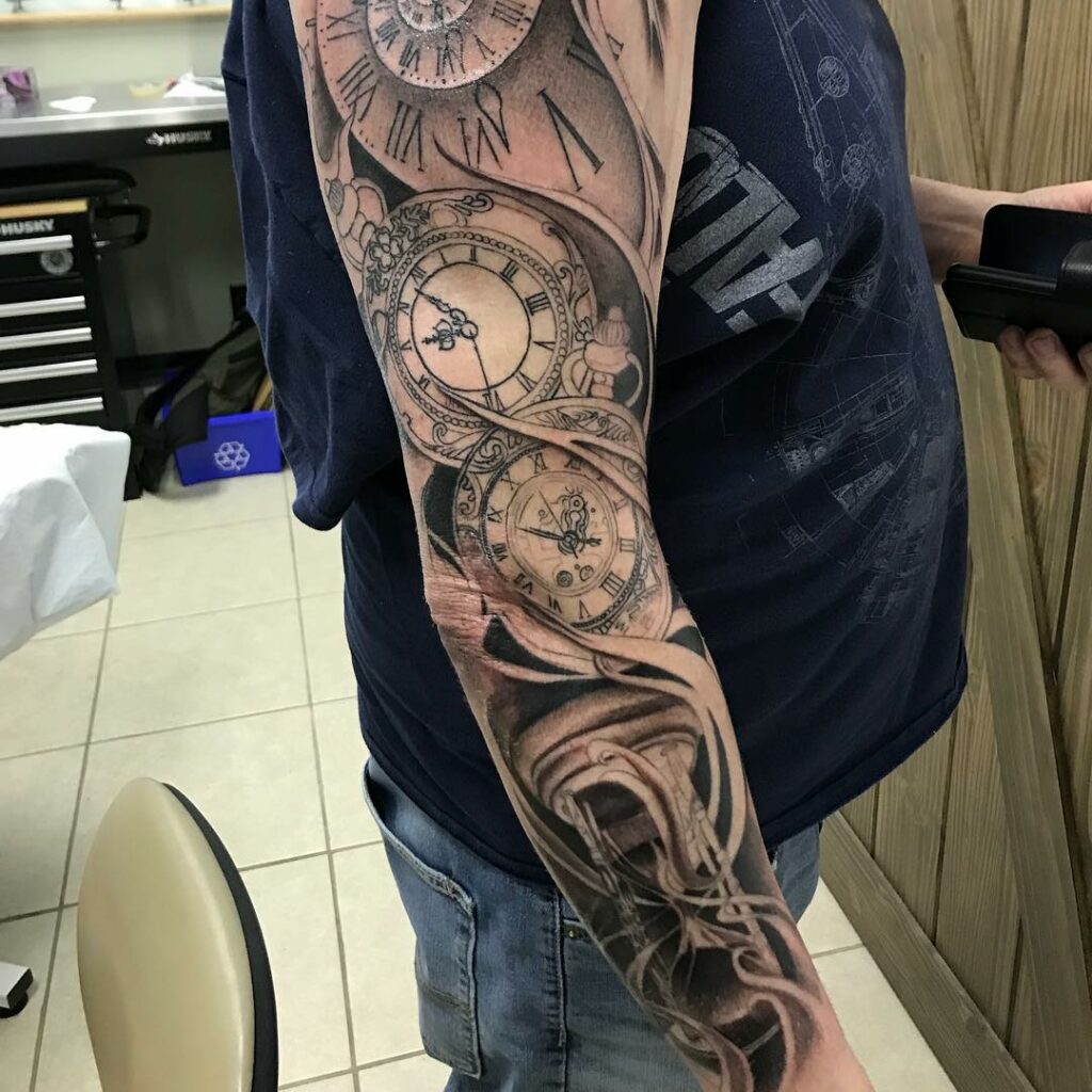 10 BEST SLEEVE TATTOOS FOR WOMEN IN 2024 20 Clock Sleeve Tattoo