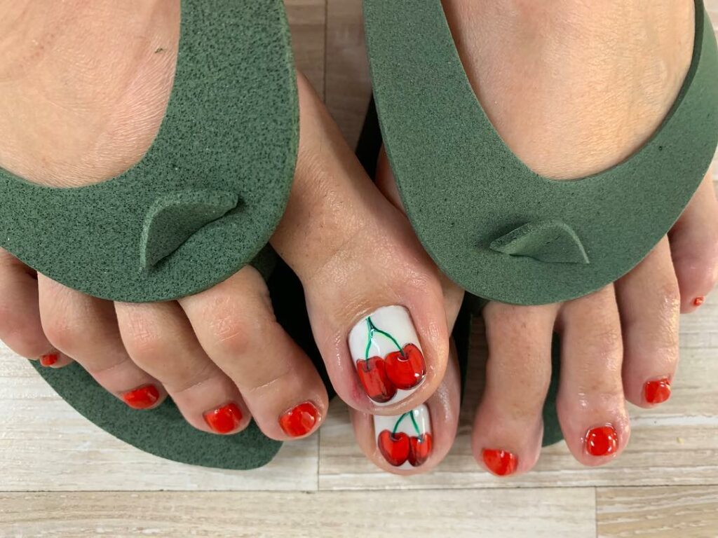 Feel Fruity with 25 Cherry Toenail Pedicure Ideas for 2024 30 Large Cherry Nail Art On Big Toe