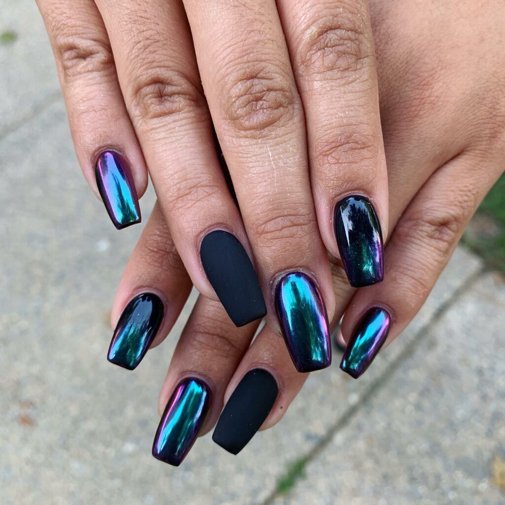 35 Latest Black Matte Nail Designs To Try In 2024! 28 Holographic Dreams In Matte Reality