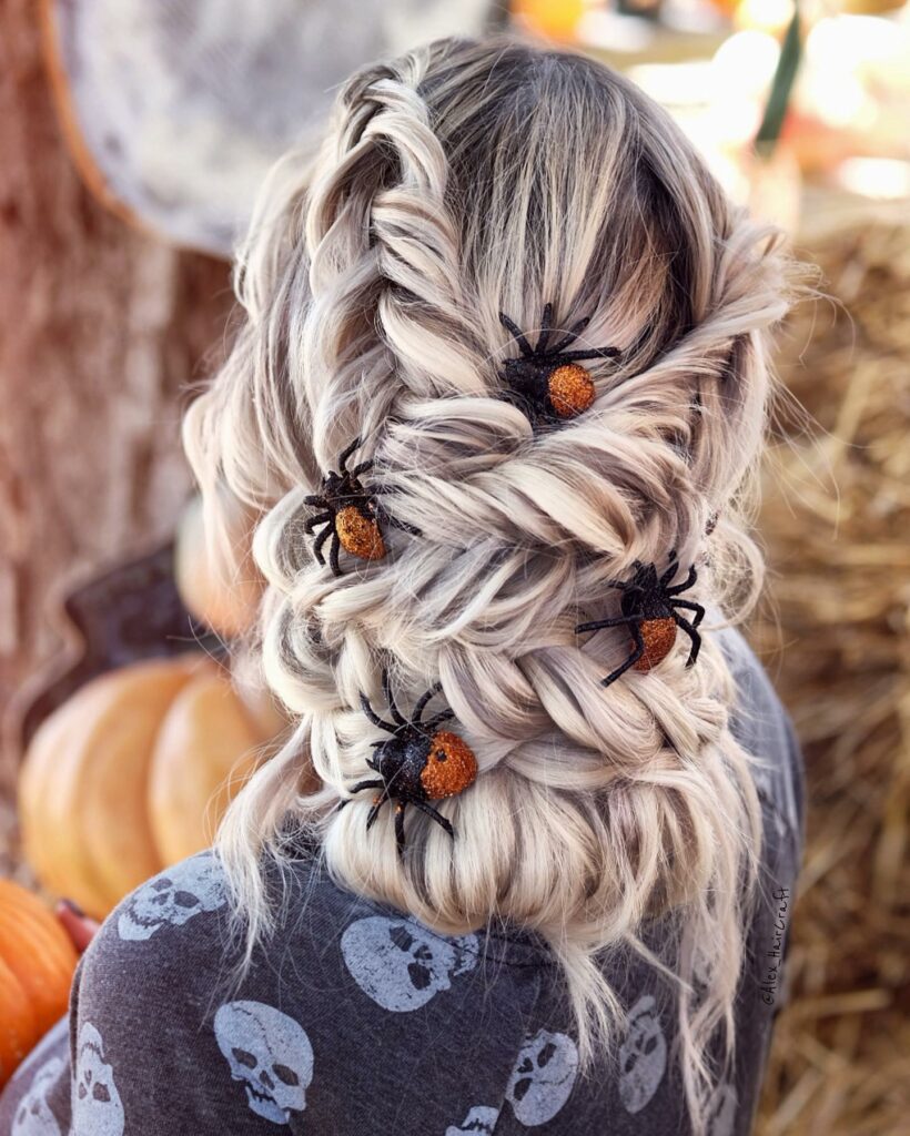 30 Spooky Halloween Hairstyles Ideas to Experiment with in 2024 17 Arachno-Chic Bubble Ponytails