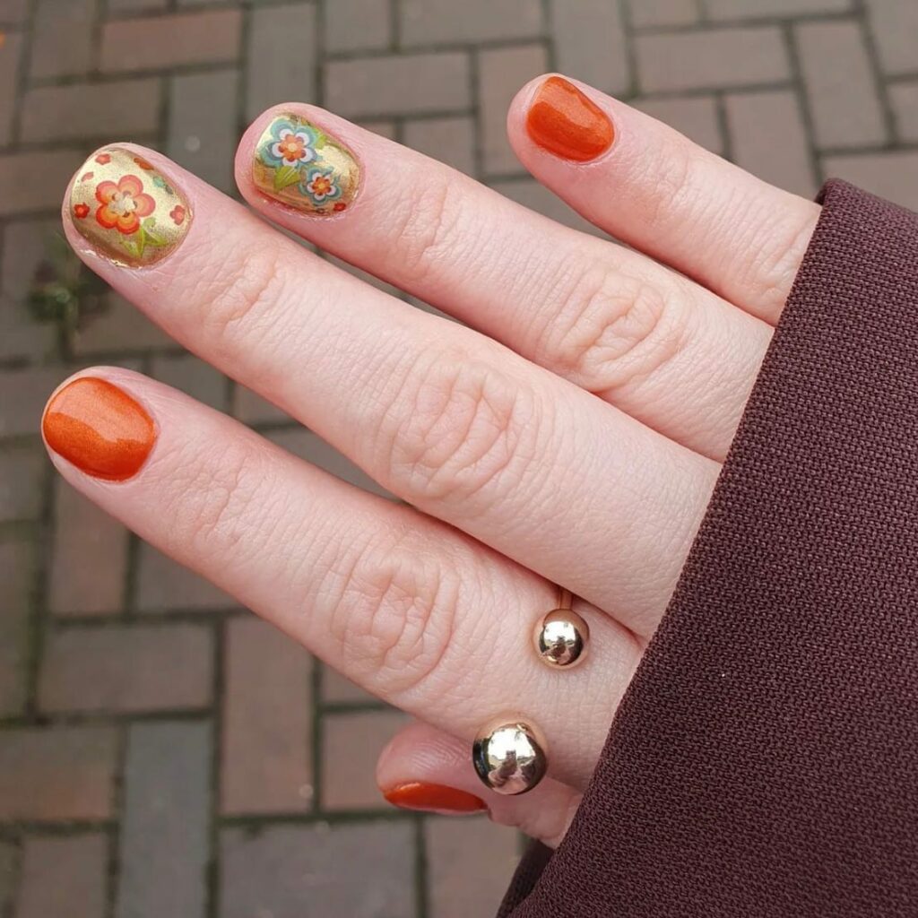 49 Latest Thanksgiving Nail Designs For 2024 35 '70s Splendor