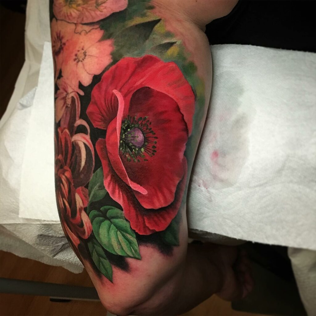 POPPY FLOWER TATTOOS: AN ACCURATE GUIDE TO THEIR MEANINGS 29 Neo-traditional Poppy Tattoo