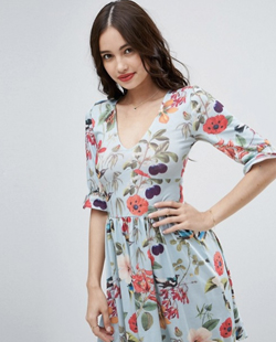 8 ASOS Mini Tea Dress with Frill Sleeve in Floral Print