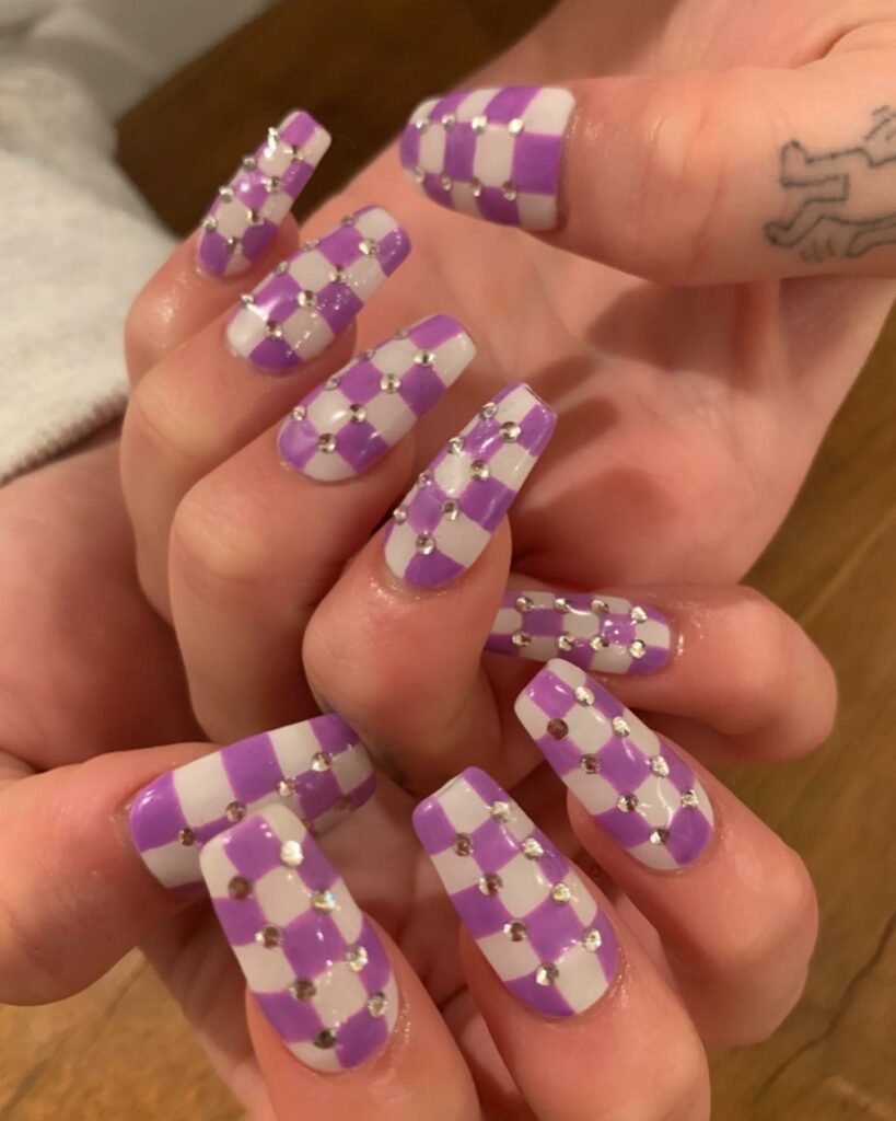 Discover 35 Lovely Lilac Nail Designs to Try in 2024 39 Checkerboard Lilac Nails
