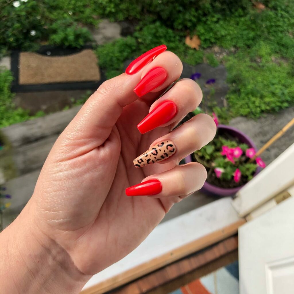 Go Bold with 40 Red Coffin Nail Designs in 2024 25 Red Coffin Nail With Animal Pattern