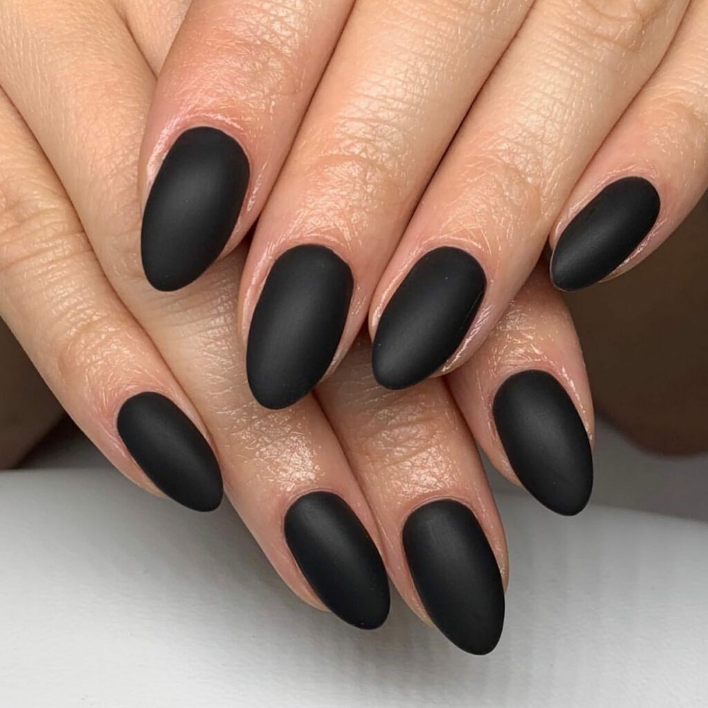 35 Latest Black Matte Nail Designs To Try In 2024! 34 Almond Drip