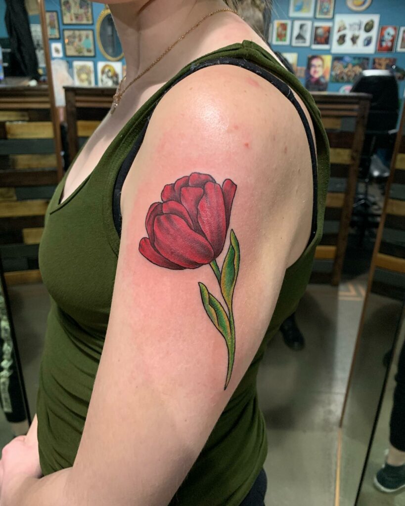 AMAZING TULIP TATTOO DESIGNS + MEANINGS TO INSIRE YOU IN 2024 14 Red Tulip Tattoo