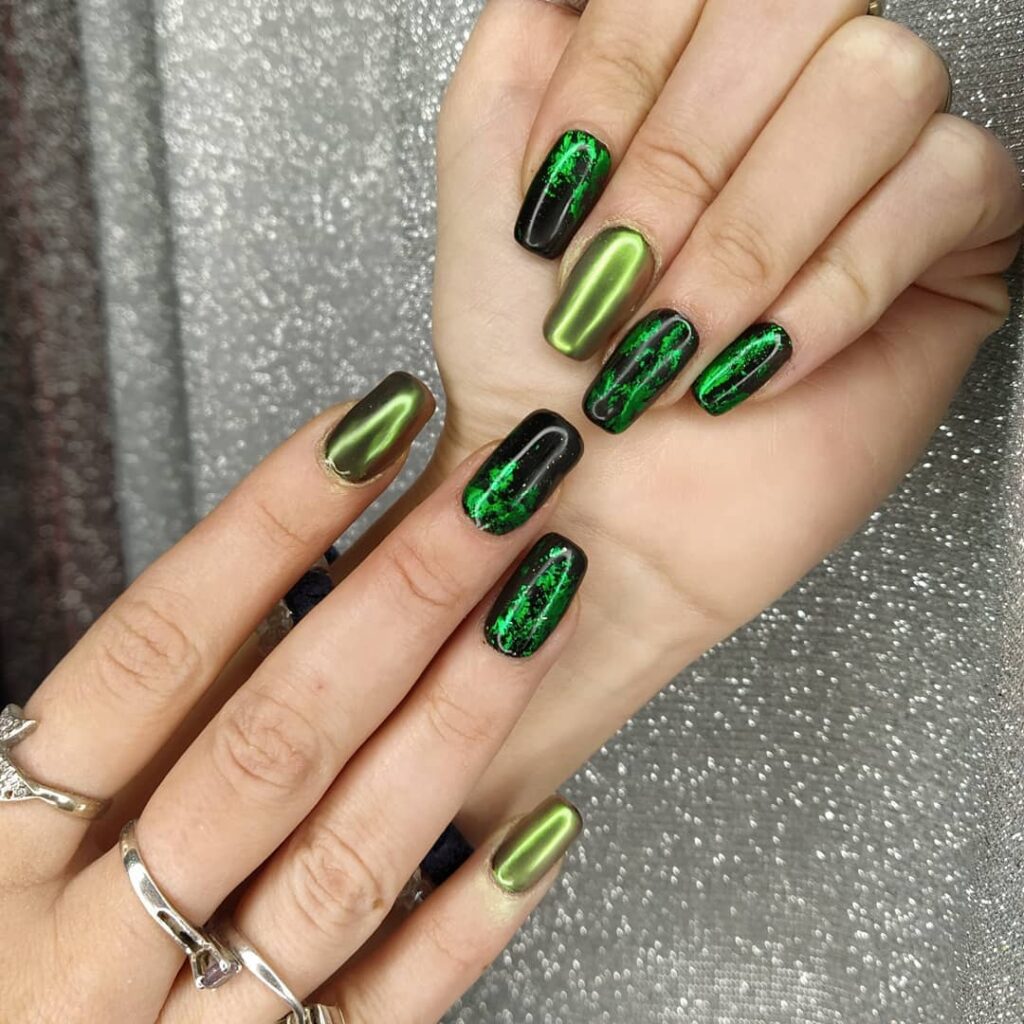 Get Edgy with 30 Green And Black Nail Designs in 2024 35 Metallic Green And Black Nails