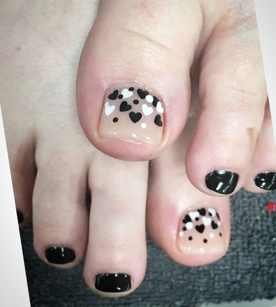 Get Playful with 30 Heart Toenail Pedicure Ideas for 2024 16 Black And White Heart Nail Art