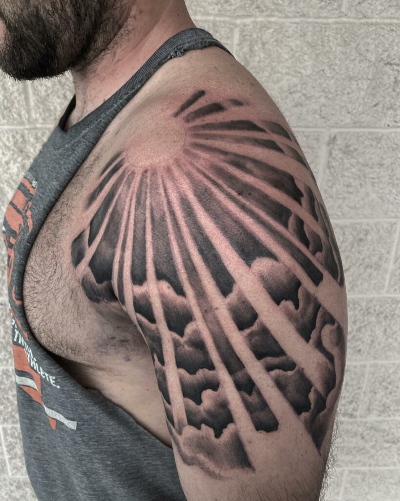 11+ Sun Rays Tattoo Drawing Ideas That Will Blow Your Mind! 12 Sun Rays And Cloud Tattoo Designs