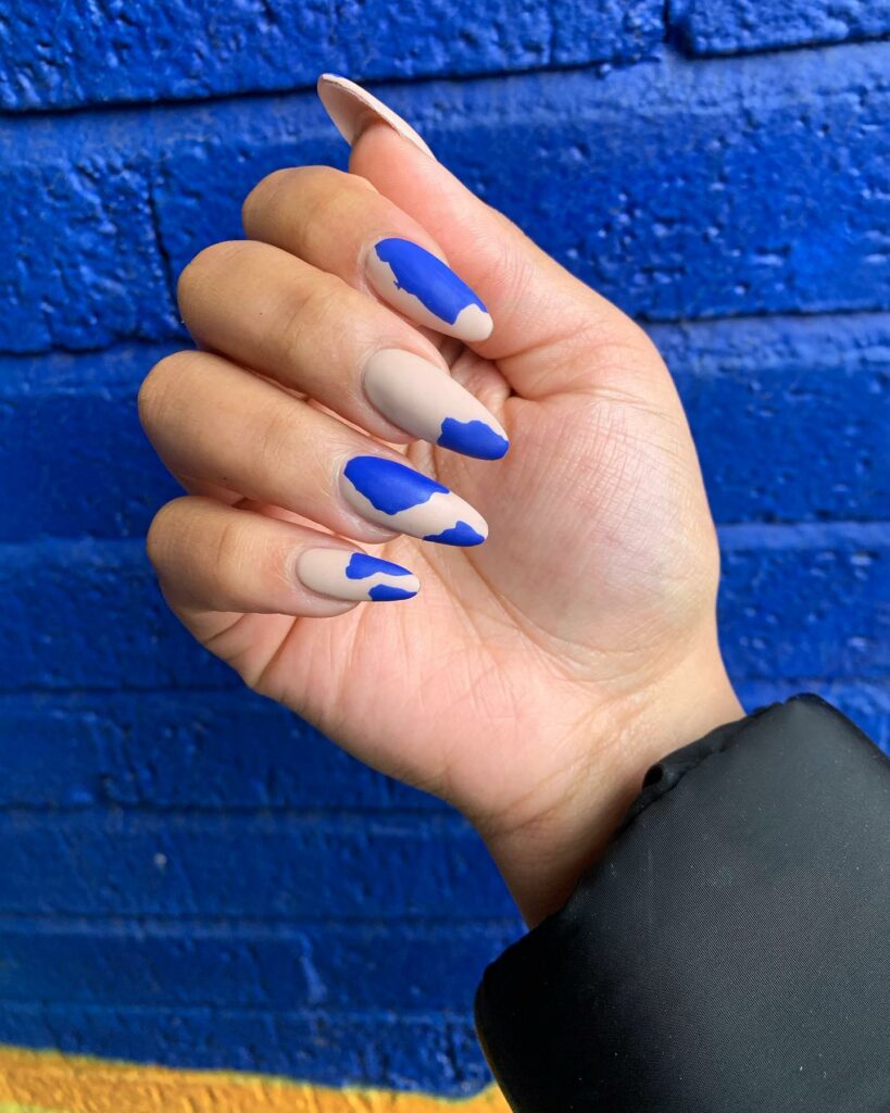 20 Latest Blue Almond Nails Ideas To Try In 2024! 34 Matte Blue And Light Brown Almond Nails