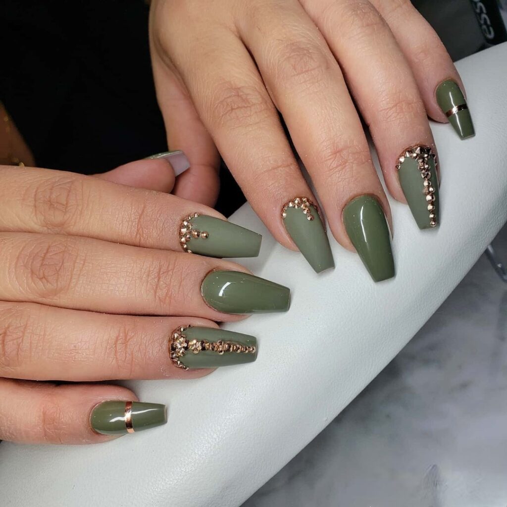 45 Latest Nails With Rhinestones Designs To Try In 2024! 28 Soft and Sparkly Matte Green