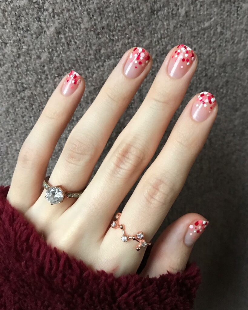 10 Latest Short Valentine's Nail Designs To Try In 2024! 10 Short Valentine Nails With Red And White Dot French